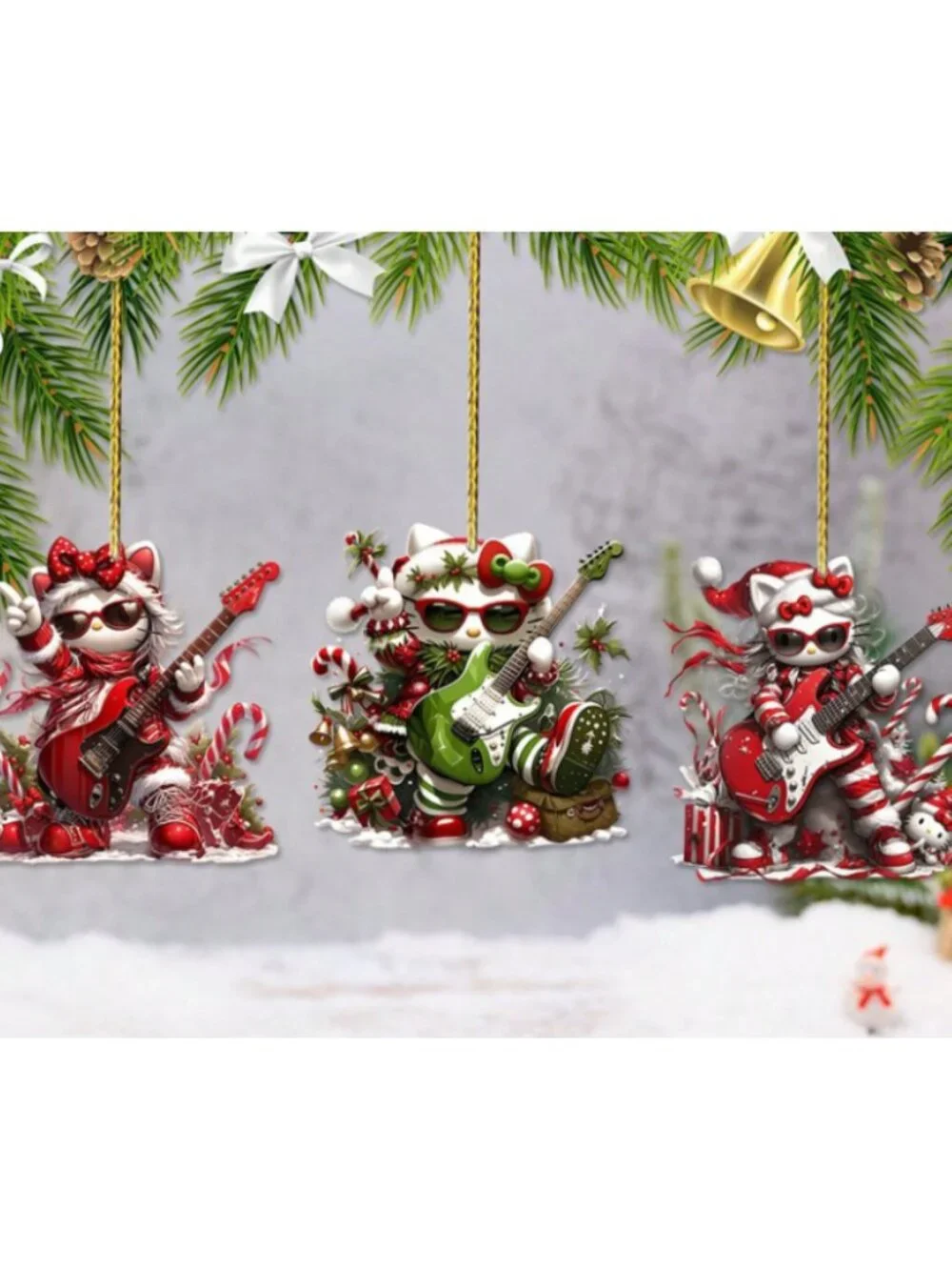 Hello Kitty 2D Acrylic Christmas Tree Ornament Cute Musical Guitar Design Lot 3